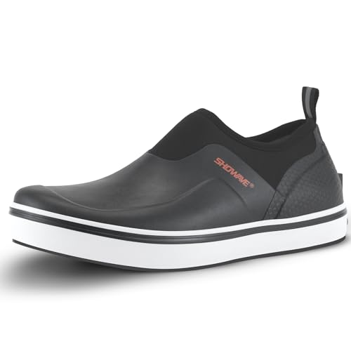 Showave Herren Deckschuhe Wasserdicht Kurze Regenstiefel Atmungsaktiv Sport Segeln Booties Rutschfeste Gummistiefel Low Cut Design für Outdoor Angeln Gartenarbeit Walking, Schwarz, 46 EU von Showave