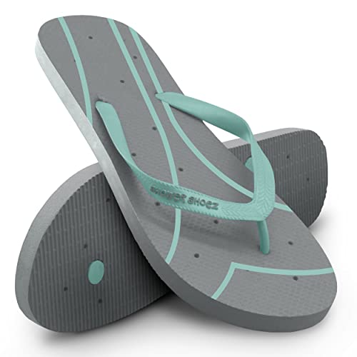 iLieber Women's Non-Slip Pool Dorm Water Sandals Flip Flops (7-8, Grey/Aquamarine) von Shower Shoez