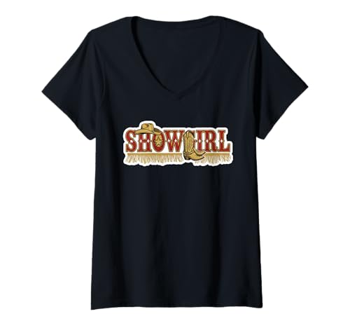 Damen Showgirl Western Cowgirl Rodeo Graphic Country Outfit T-Shirt mit V-Ausschnitt von Showgirl Rodeo Babe Western Vibes
