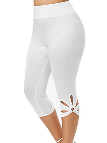 shownicer 3/4 Leggings Damen Große Größe Capri Hose High Waist Yoga Leggins Yoga Hose Sportkleidung Kurz Training Tights Frauen Stretch Laufhose Freizeithose Leicht C Weiß XL von shownicer