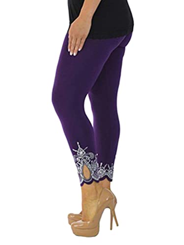 shownicer Damen 3/4 Leggings Große Größe Capri Hose High Waist Yoga Leggins Yoga Hose Sportkleidung Kurz Training Tights Frauen Stretch Laufhose Freizeithose Leicht A Violett 3XL von shownicer