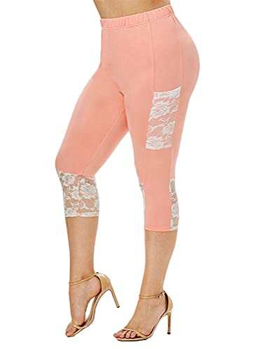 shownicer Damen 3/4 Leggings Große Größe Capri Hose High Waist Yoga Leggins Yoga Hose Sportkleidung Kurz Training Tights Frauen Stretch Laufhose Freizeithose Leicht B Rosa 3XL von shownicer