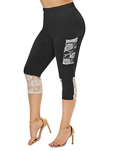 shownicer Damen 3/4 Leggings Große Größe Capri Hose High Waist Yoga Leggins Yoga Hose Sportkleidung Kurz Training Tights Frauen Stretch Laufhose Freizeithose Leicht B Schwarz M von shownicer