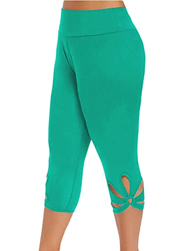 shownicer Damen 3/4 Leggings Große Größe Capri Hose High Waist Yoga Leggins Yoga Hose Sportkleidung Kurz Training Tights Frauen Stretch Laufhose Freizeithose Leicht C Grün M von shownicer