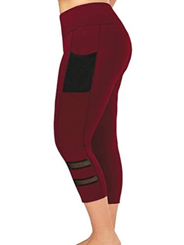 shownicer Damen 3/4 Leggings Große Größe Capri Hose High Waist Yoga Leggins Yoga Hose Sportkleidung Kurz Training Tights Frauen Stretch Laufhose Freizeithose Leicht D Rot 3XL von shownicer