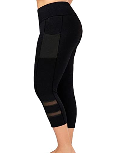 shownicer Damen 3/4 Leggings Große Größe Capri Hose High Waist Yoga Leggins Yoga Hose Sportkleidung Kurz Training Tights Frauen Stretch Laufhose Freizeithose Leicht D Schwarz 3XL von shownicer