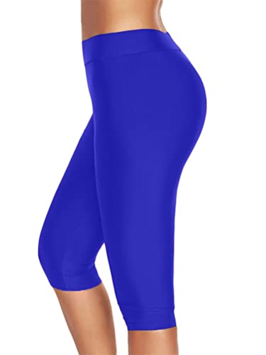 shownicer Damen 3/4 Leggings Große Größe Capri Hose High Waist Yoga Leggins Yoga Hose Sportkleidung Kurz Training Tights Frauen Stretch Laufhose Freizeithose Leicht F Blau XXL von shownicer