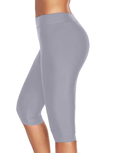 shownicer Damen 3/4 Leggings Große Größe Capri Hose High Waist Yoga Leggins Yoga Hose Sportkleidung Kurz Training Tights Frauen Stretch Laufhose Freizeithose Leicht F Hellgrau M von shownicer