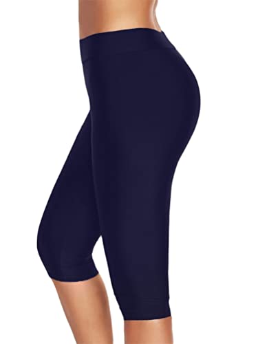 shownicer Damen 3/4 Leggings Große Größe Capri Hose High Waist Yoga Leggins Yoga Hose Sportkleidung Kurz Training Tights Frauen Stretch Laufhose Freizeithose Leicht F Marine L von shownicer