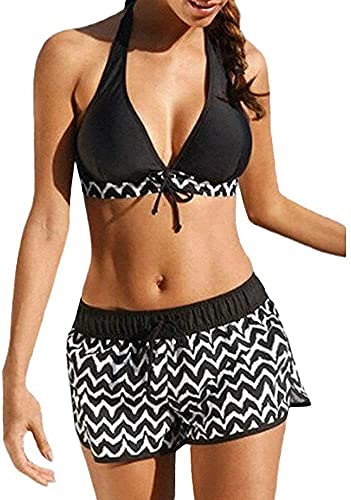 shownicer Damen Bademode Push Up Bikini Set Zweiteilige Badeanzug Strandkleidung mit Hotpants Sexy Oberteil Bikinihose X1 Schwarz M von shownicer