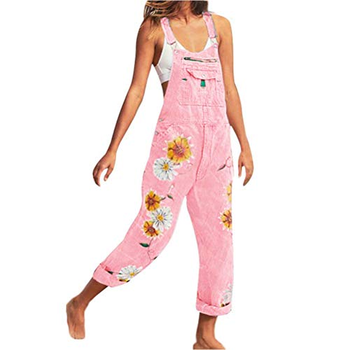 shownicer Damen Denim Jeans Latzhose Overall Blumen Jeansoptik Klasse Vintage Jeans Lang Lässig Baggy Stylisch Jumpsuit Hüftjeans Z2-Rosa 38 von shownicer