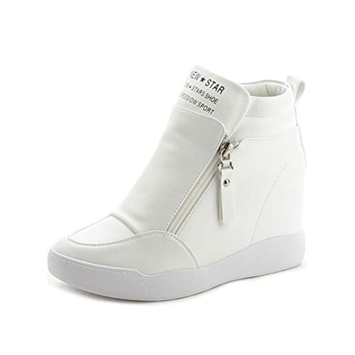 shownicer Damen High Top Sneaker Warm Plateau Sneaker Flach Schuhe Freizeit Schnürer Sportschuhe Mädchen Atmungsaktiv Leichtgewichts Freizeitschuhe A Weiß 36 EU von shownicer