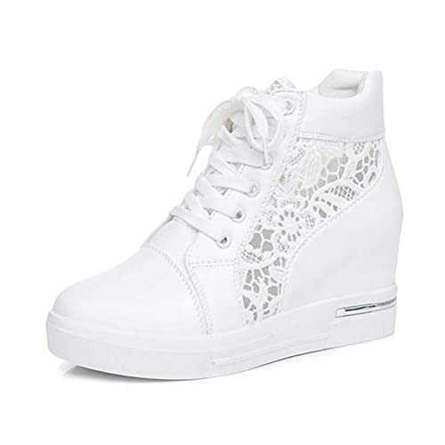 shownicer Damen High Top Sneaker Warm Plateau Sneaker Flach Schuhe Freizeit Schnürer Sportschuhe Mädchen Atmungsaktiv Leichtgewichts Freizeitschuhe Casual D Weiß 35 EU von shownicer