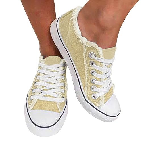 shownicer Damen Low-Cut Sneaker Canvas Flache Schuhe Frauen Beiläufige Schuhe Damen Sommer Herbst Turnschuhe Denim Schnürer Sportschuhe Gelb 39 EU von shownicer