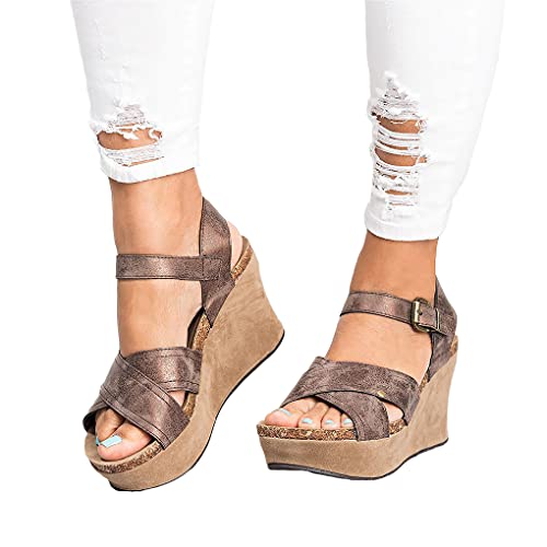 shownicer Damen Sandalen Casual Sommer Keilabsatz Wedge Peep Toe Strandschuhe Römersandalen Retro Sommerschuhe Mode Pantoletten A Braun 34 EU von shownicer