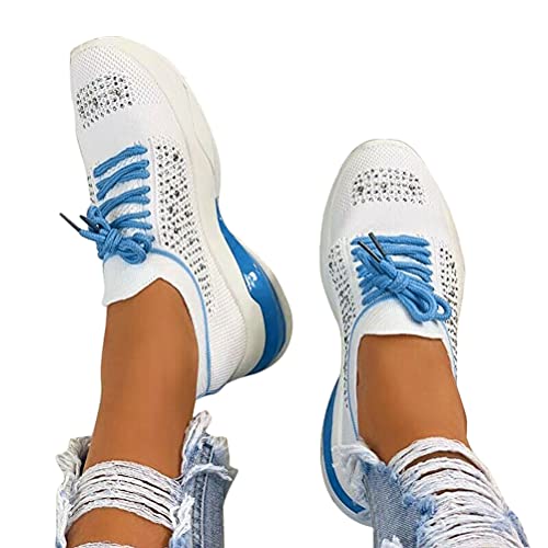 shownicer Damen Sneaker Flach Schuhe Freizeit Schnürer Sportschuhe Outdoor Freizeit Plattform Schuhe Sommerschuhe Turnschuhe Laufschuhe Sneaker Blau 40 EU von shownicer