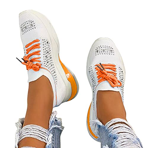 shownicer Damen Sneaker Flach Schuhe Freizeit Schnürer Sportschuhe Outdoor Freizeit Plattform Schuhe Sommerschuhe Turnschuhe Laufschuhe Sneaker Orange 37 EU von shownicer