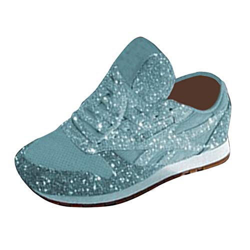 shownicer Damen Sneaker Pailletten Glitzer Flach Schuhe Freizeit Schnürer Sportschuhe Glänzende Schuhe Laufschuhe Sneaker Hellblau 35 EU von shownicer