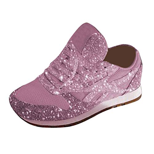 shownicer Damen Sneaker Pailletten Glitzer Flach Schuhe Freizeit Schnürer Sportschuhe Glänzende Schuhe Laufschuhe Sneaker Rosa 37 EU von shownicer