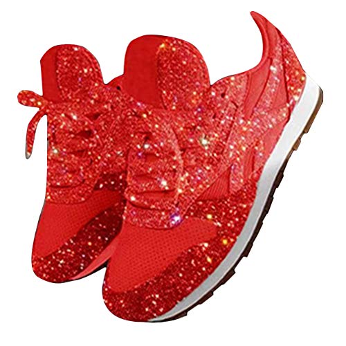 shownicer Damen Sneaker Pailletten Glitzer Flach Schuhe Freizeit Schnürer Sportschuhe Glänzende Schuhe Laufschuhe Sneaker Rot 43 EU shownicer Damen Sneaker Pailletten Glitzer Flach Schuhe Freizeit Schnürer Sportschuhe Glänzende Schuhe Laufschuhe Sneaker Rot 43 EU von shownicer