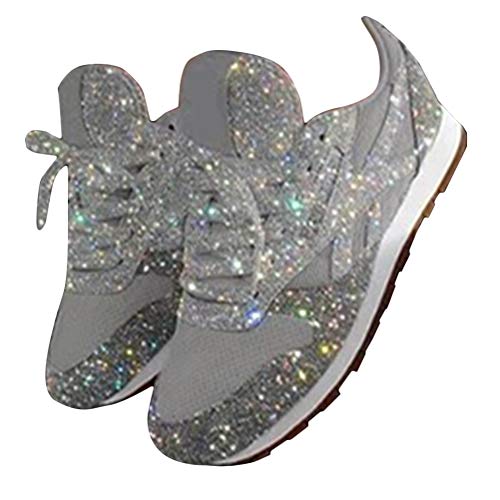 shownicer Damen Sneaker Pailletten Glitzer Flach Schuhe Freizeit Schnürer Sportschuhe Glänzende Schuhe Laufschuhe Sneaker Silber 38 EU shownicer Damen Sneaker Pailletten Glitzer Flach Schuhe Freizeit Schnürer Sportschuhe Glänzende Schuhe Laufschuhe Sneaker Silber 38 EU von shownicer