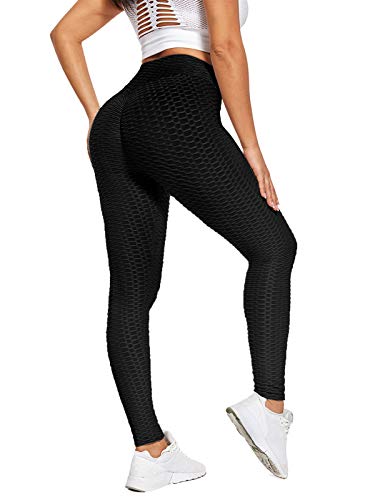 shownicer Damen Sport Leggings Slim Fit Hohe Taille Push Up Sporthose Lange Leggings mit Bauchkontrolle Yogahose Fitnesshose Kompressions Stretch Workout Training Jogginghose Schwarz XL von shownicer