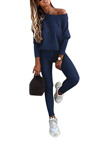 shownicer Damen Sportanzug Traingsanzug Jogginganzug Frauen 2 Teilig Freizeitanzug Set Mode 2 Stück Set aus Sweatshirt Mit Jogginghose Bequem Freizeitanzug A Blau S von shownicer