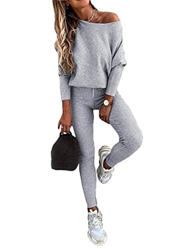 shownicer Damen Sportanzug Traingsanzug Jogginganzug Frauen 2 Teilig Freizeitanzug Set Mode 2 Stück Set aus Sweatshirt Mit Jogginghose Bequem Freizeitanzug A Grau M von shownicer