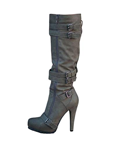 shownicer Damen Stiefel Winterschuhe High Heels Herbst Winter Elegant Hohe Stiefel Boots Chic Schnalle Klassische Stiefel Stiletto Boots Schnürschuhe A Grün 43 EU von shownicer