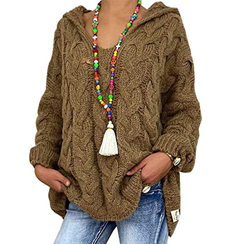 shownicer Damen Strickpullover Oversize Frauen Pullover Kapuze Langarm Shirt V-Ausschnitt Casual T-Shirt Sweater Herbst Winter Kaffee 3XL von shownicer