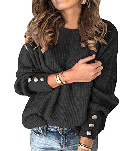 shownicer Damen Sweater Pulli Langarm Casual Sexy V-Ausschnitt Pullover Sweatshirt Oversize Loose Lange Ärmel Stricken Oberteil Tops Rückenfrei Fledermaus Batwing Rücken Kreuz A Schwarz L von shownicer