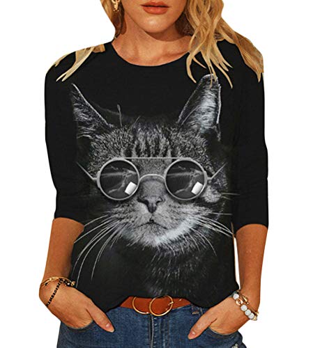 shownicer Damen Sweatshirt Langarmshirt Mit Katzenmotiv Tierdruck Oberteile Herbst Winter Rundhals Bluse Casual Loose Pullover Shirts Hemd Stil 5 S von shownicer