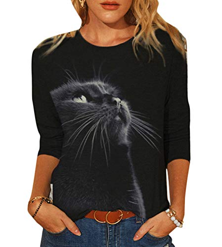 shownicer Damen Sweatshirt Langarmshirt Mit Katzenmotiv Tierdruck Oberteile Herbst Winter Rundhals Bluse Casual Loose Pullover Shirts Hemd Stil 8 S von shownicer