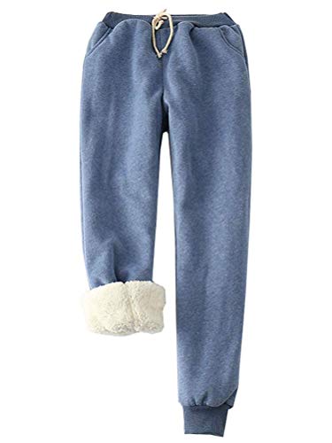 shownicer Damen Warme Gefüttert Jogginghose Frauen Warme Winter Fleece Futter Jogginghose Sweathose Sweatpants Kordel Regular Fit Running Jogger Pants Blau XL von shownicer