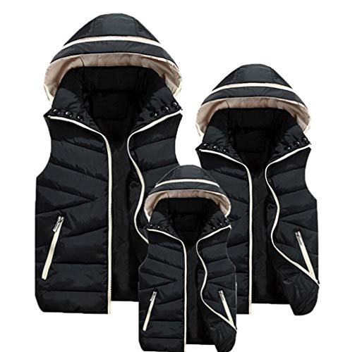 shownicer Damen Weste Steppweste Vater Mutter und Kinder Familie Matching Outfit Waistcoat Solid Winter Warm Weste Übergangsweste Ärmellos mit Kapuze Daunenweste A Schwarz XL von shownicer