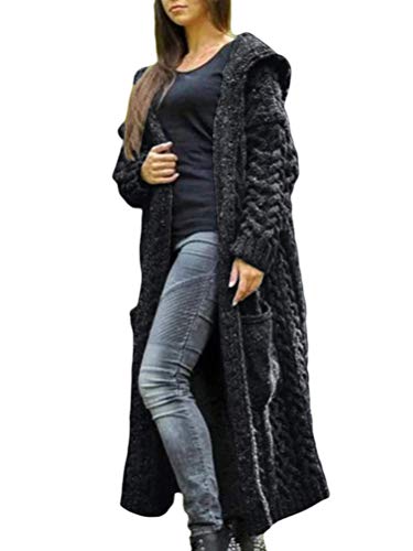 shownicer Damen Winter Gestrickte Strickjacke Outwear Lange Verdicken Cardigan Strickmantel mit Kapuzen Winterjacke Übergroß Lose Pullover Offener Ausschnitt (XL, Schwarz) von shownicer