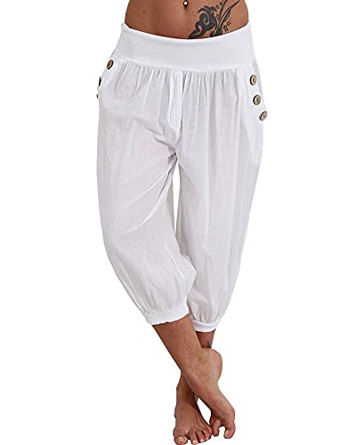 shownicer Haremshose Damen Kurz Pumphose 3/4 Baggy Hose Leichte Sommerhose Pluderhose Lässige Stoffhose Weite Aladinhose Freizeithose Yogahose Strandhose mit Taschen A Weiß XXL shownicer Haremshose Damen Kurz Pumphose 3/4 Baggy Hose Leichte Sommerhose Pluderhose Lässige Stoffhose Weite Aladinhose Freizeithose Yogahose Strandhose mit Taschen A Weiß XXL von shownicer