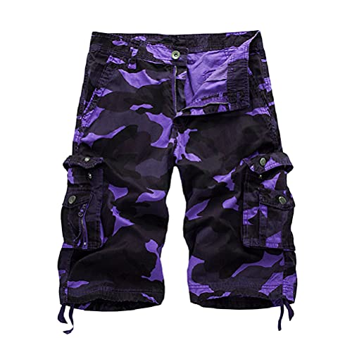 shownicer Herren Cargo Shorts Vintage Kurze Hose Bermuda Shorts Sommer Sweatpants Cargo Jogging Freizeit Sporthose B Violett 3XL von shownicer