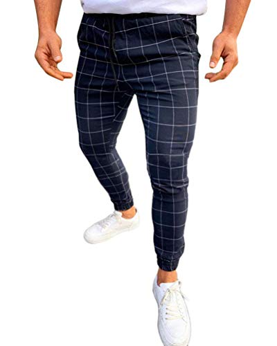 shownicer Herren Chino Hose Freizeithose Karierte Business Hose Stoffhose Chinohose Slim Fit Regular Klassisch Classic Basic Sweatpants Streetwear Lang Pants D Marine S von shownicer