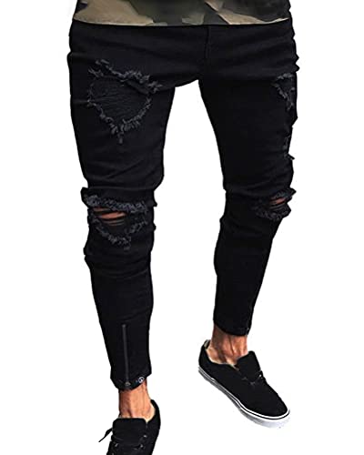 shownicer Herren Distressed Jeanshose Männer Ripped Ausgefranste Slim Fit Skinny Jeans Stretch Hose Jeanshosen Denim Pants B Schwarz M shownicer Herren Distressed Jeanshose Männer Ripped Ausgefranste Slim Fit Skinny Jeans Stretch Hose Jeanshosen Denim Pants B Schwarz M von shownicer