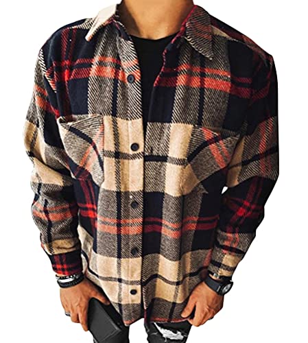 shownicer Herren Hemd Kariertes Freizeithemd Holzfällerhemd Normale Passform Lange Ärmel Flanellhemden Arbeitshemd Kariert Hemd Hemdjacke Winterjacke Mantel B Rot XL von shownicer