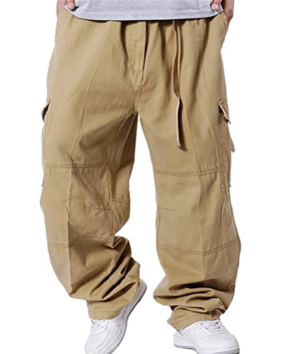 shownicer Herren Hip Hop Hose Cargohosen Baggy Straight Leg Loose Fit Hosen Große Größe Vintage Casual Relaxed Fit Streetwear mit Weitem Bein A Khaki M von shownicer