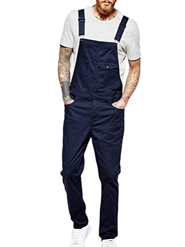 shownicer Herren Jeans Latzhose Lange Jeanshose Retro Denim Bib Overall Skinny Fit Stone-Washed Streetwear Zerreißen Arbeitshosen Jumpsuit C Blau XS von shownicer