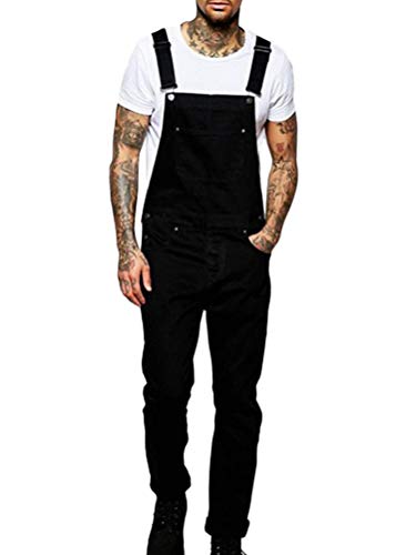 shownicer Herren Jeans Latzhose Lange Jeanshose Retro Denim Bib Overall Skinny Fit Stone-Washed Streetwear Zerreißen Arbeitshosen Jumpsuit G Schwarz L von shownicer