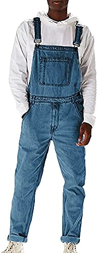 shownicer Herren Jeans Latzhose Lange Jeanshose Retro Denim Bib Overall Slim Fit Stone-Washed Streetwear Zerreißen Arbeitshosen Jumpsuit B Hellblau L von shownicer