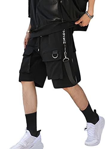 shownicer Herren Shorts Kurze Hosen Sommer Baggy Hip Hop Cargo Shorts Bermudas Chino Jogger Hose Casual Männer Streetwear Multi Tasche E Schwarz S von shownicer