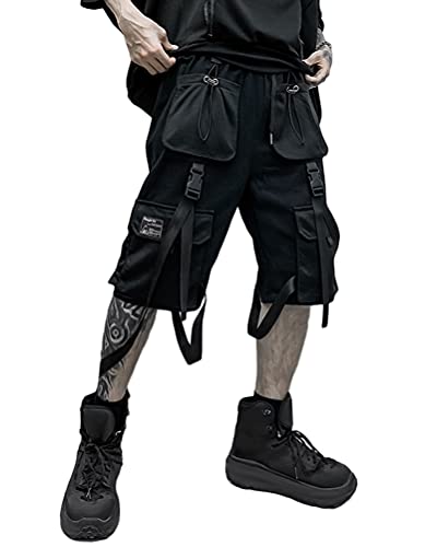 shownicer Herren Shorts Kurze Hosen Sommer Baggy Hip Hop Cargo Shorts Bermudas Chino Jogger Hose Casual Männer Streetwear Multi Tasche J Schwarz XXL von shownicer