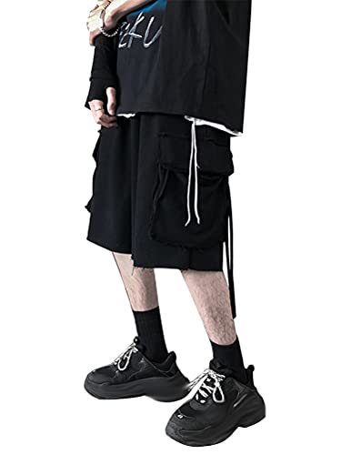 shownicer Herren Shorts Kurze Hosen Sommer Baggy Hip Hop Cargo Shorts Bermudas Chino Jogger Hose Casual Männer Streetwear Multi Tasche M Schwarz M von shownicer