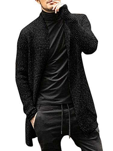 shownicer Herren Strickjacke Strickmantel Lang Cardigan Knit Mantel Open Jacke Slim Fit Winter Langarm Grobstrick Sweatjacke Pulli Outwear Trenchcoats Schwarz L von shownicer