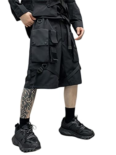 shownicer Herren Techwear Shorts Kurze Hosen Sommer Baggy Hip Hop Cargo Shorts Bermudas Chino Jogger Hose Casual Männer Streetwear Multi Tasche X01 Schwarz L von shownicer